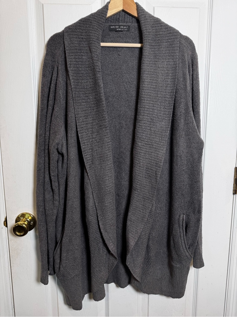 Barefoot Dreams Bamboo Chic Lite Gray Open Front Cardigan Style Cozy L XL